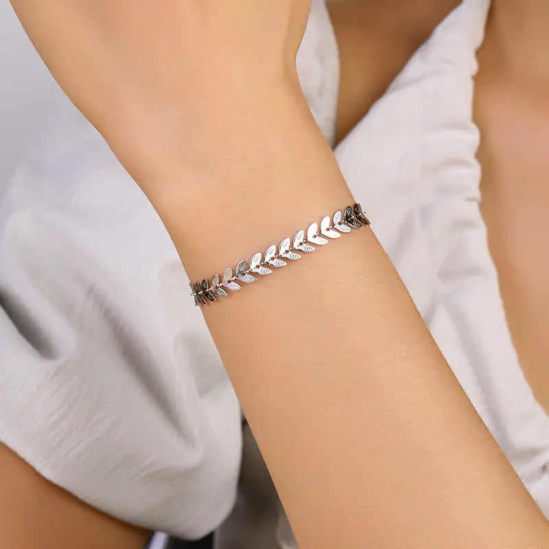 Stainless Steel Fashion Leaf Wheat Bracelet