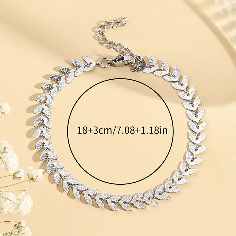 Stainless Steel Fashion Leaf Wheat Bracelet